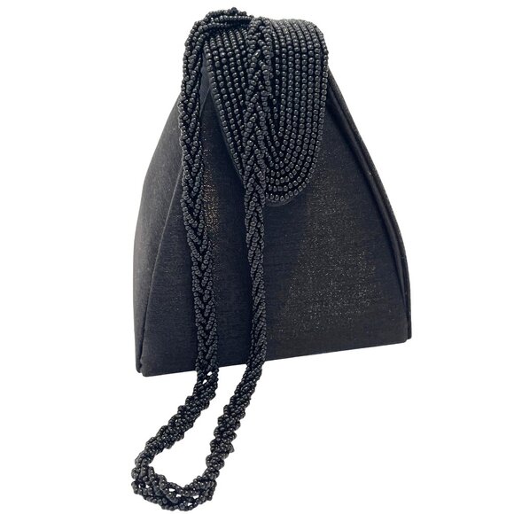 KMQ Handbags - Evening Mini Hand Bag Clutch Purse Formal Prom Bridal Black Bead Shoulder Strap